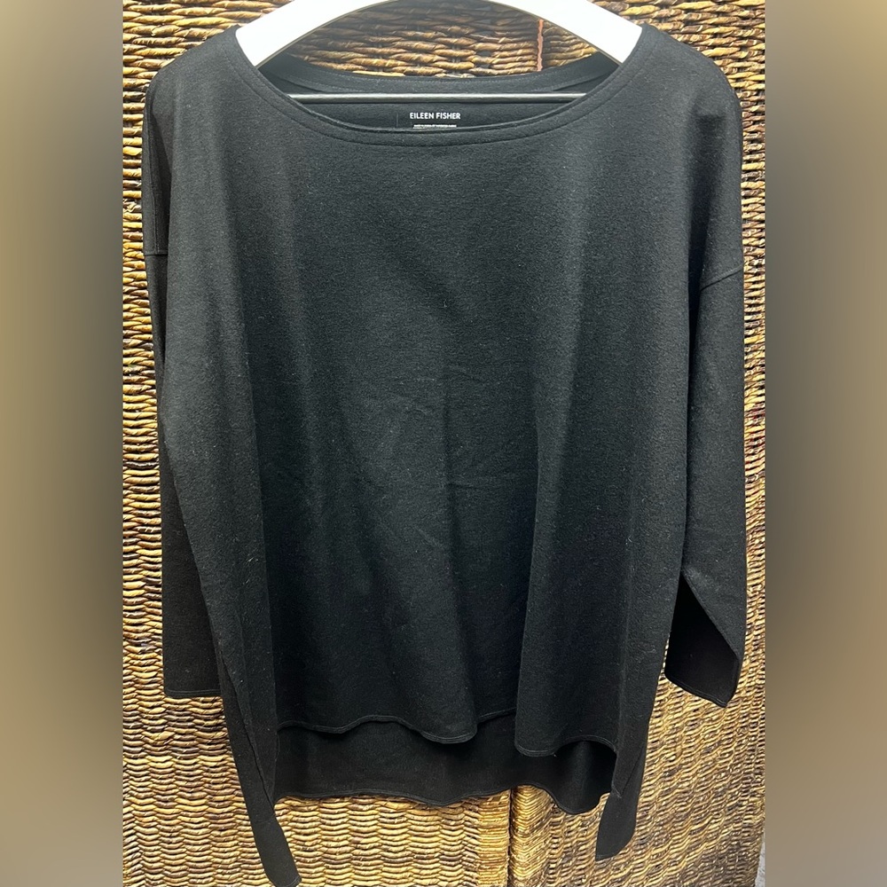 Eileen Fisher Women's Classic Black Crew Neck Shirt, Size: Large, 100% Wool‎